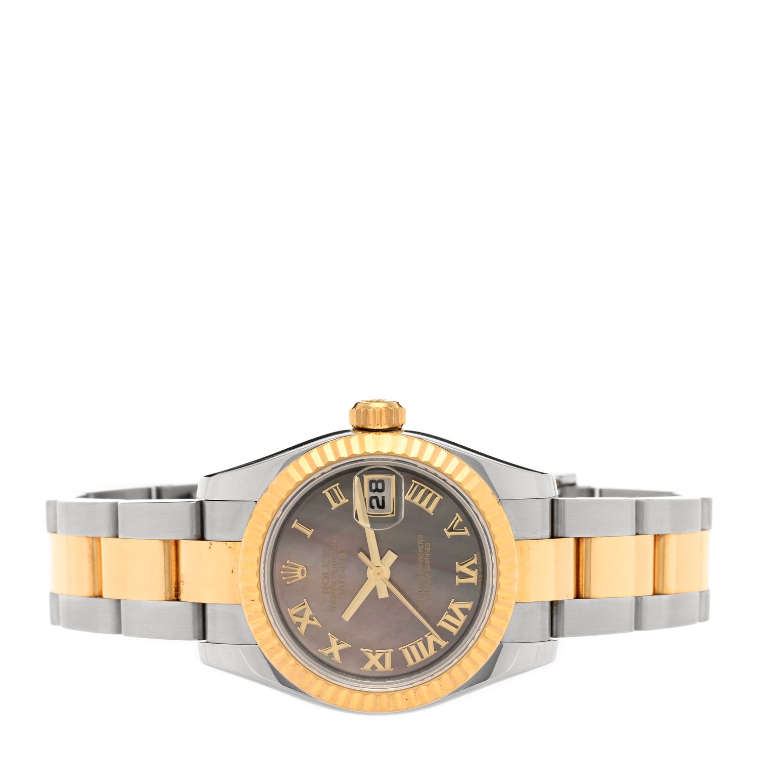 Rolex Stainless Steel 18K Yellow Gold Black Mother of Pearl 26mm Oyster Perpetual Datejust Watch Roman 179173 2 of 3