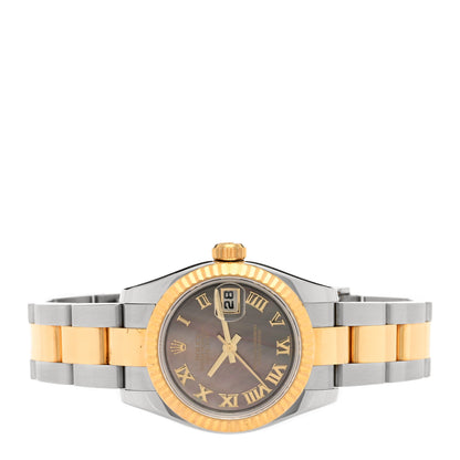 Rolex Stainless Steel 18K Yellow Gold Black Mother of Pearl 26mm Oyster Perpetual Datejust Watch Roman 179173 2 of 3