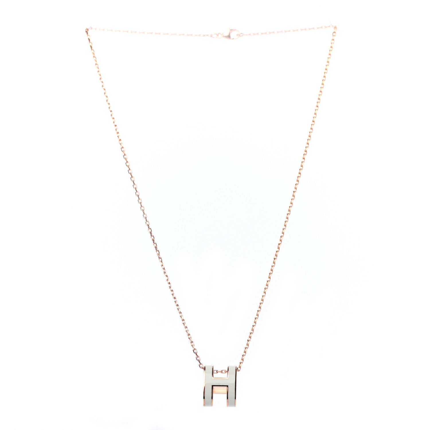 Hermes Lacquered Rose Gold Pop H Pendant Necklace White 3 of 5