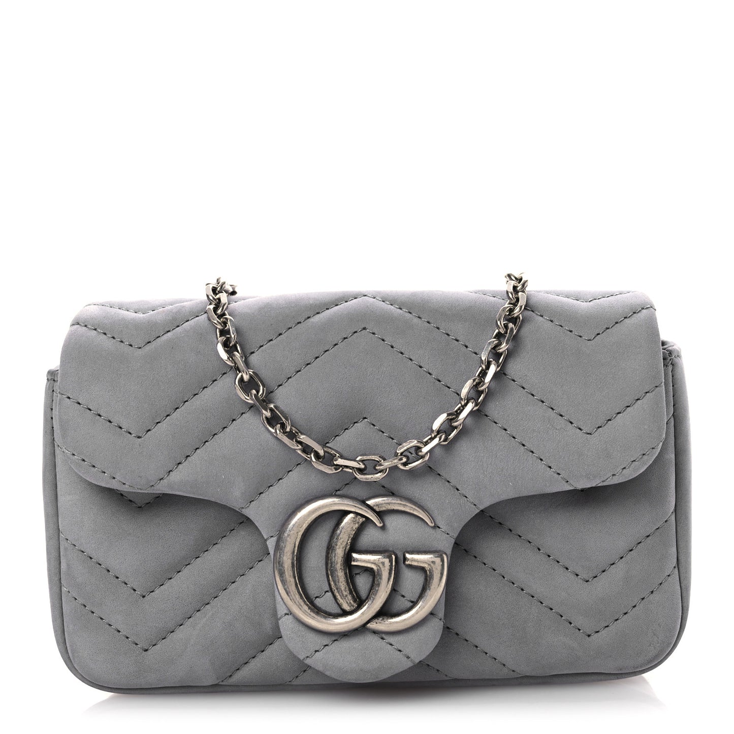 Nubuck Matelasse Mini GG Marmont Shoulder Bag Grey