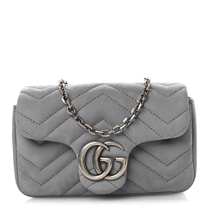 Gucci Nubuck Matelasse Mini GG Marmont Shoulder Bag Grey 1 of 11