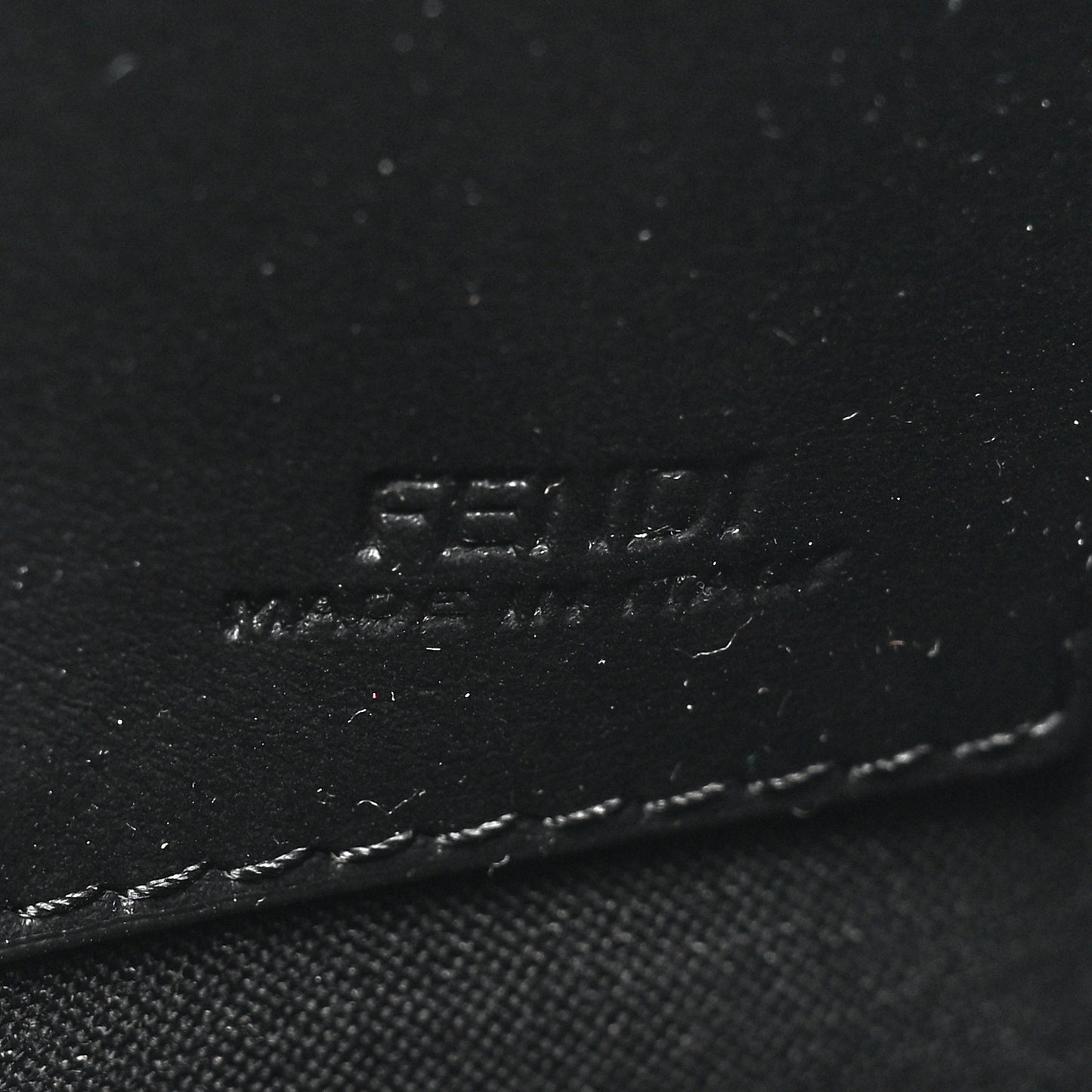 Glazed Fabric Vitello Century FF 1974 Stamp Patch Small FFreedom Flat Pouch Mogano Panna Black