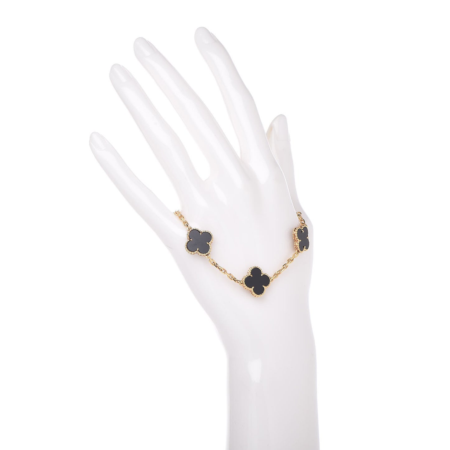 18K Yellow Gold Black Onyx 5 Motifs Vintage Alhambra Bracelet