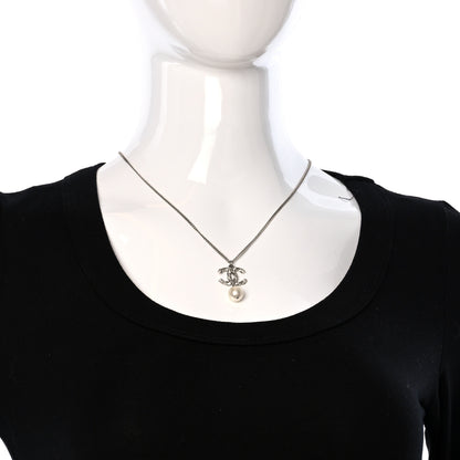 Chanel Crystal Pearl Twisted CC Drop Necklace Silver 3 of 4