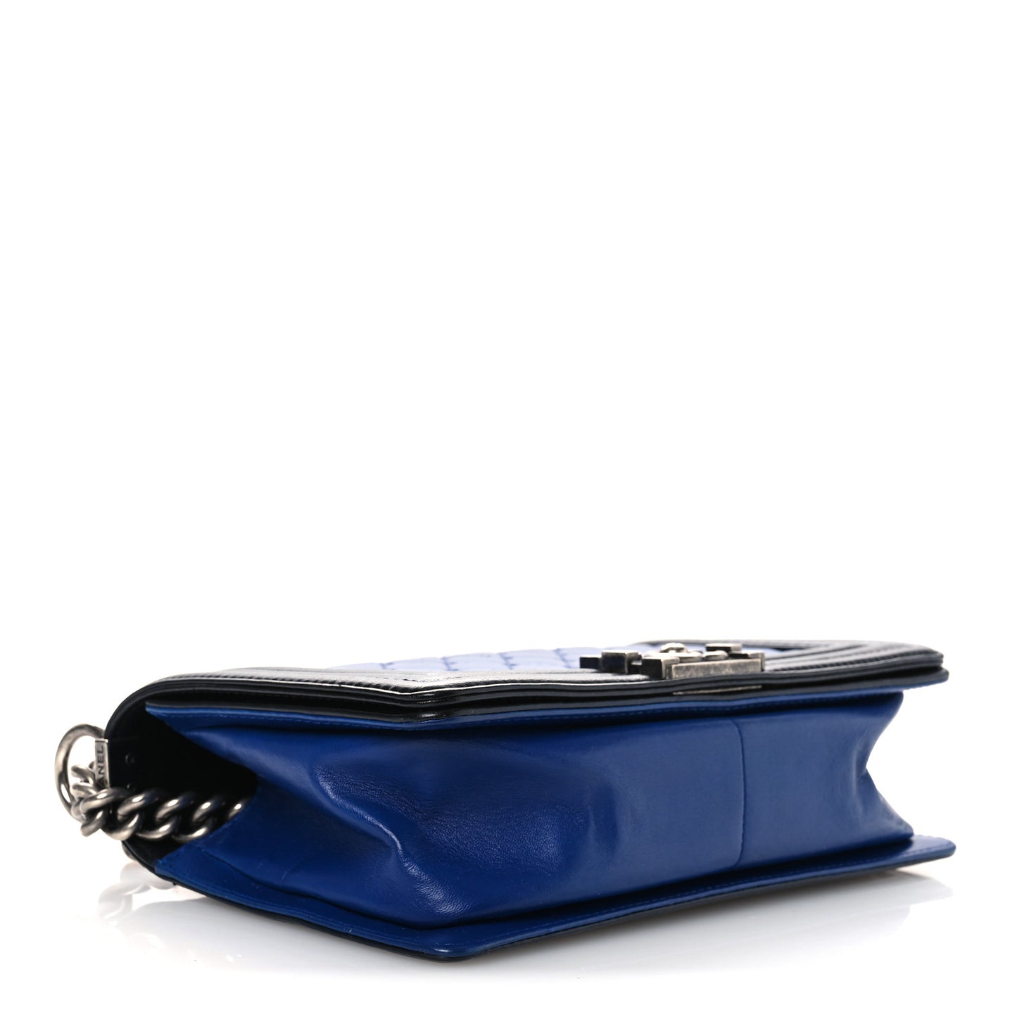 Lambskin Quilted Medium Boy Flap Black Blue Fonce