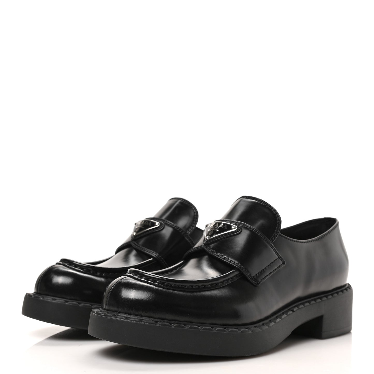 Spazzolato Metal Triangle Logo 50mm Loafers 38 Black