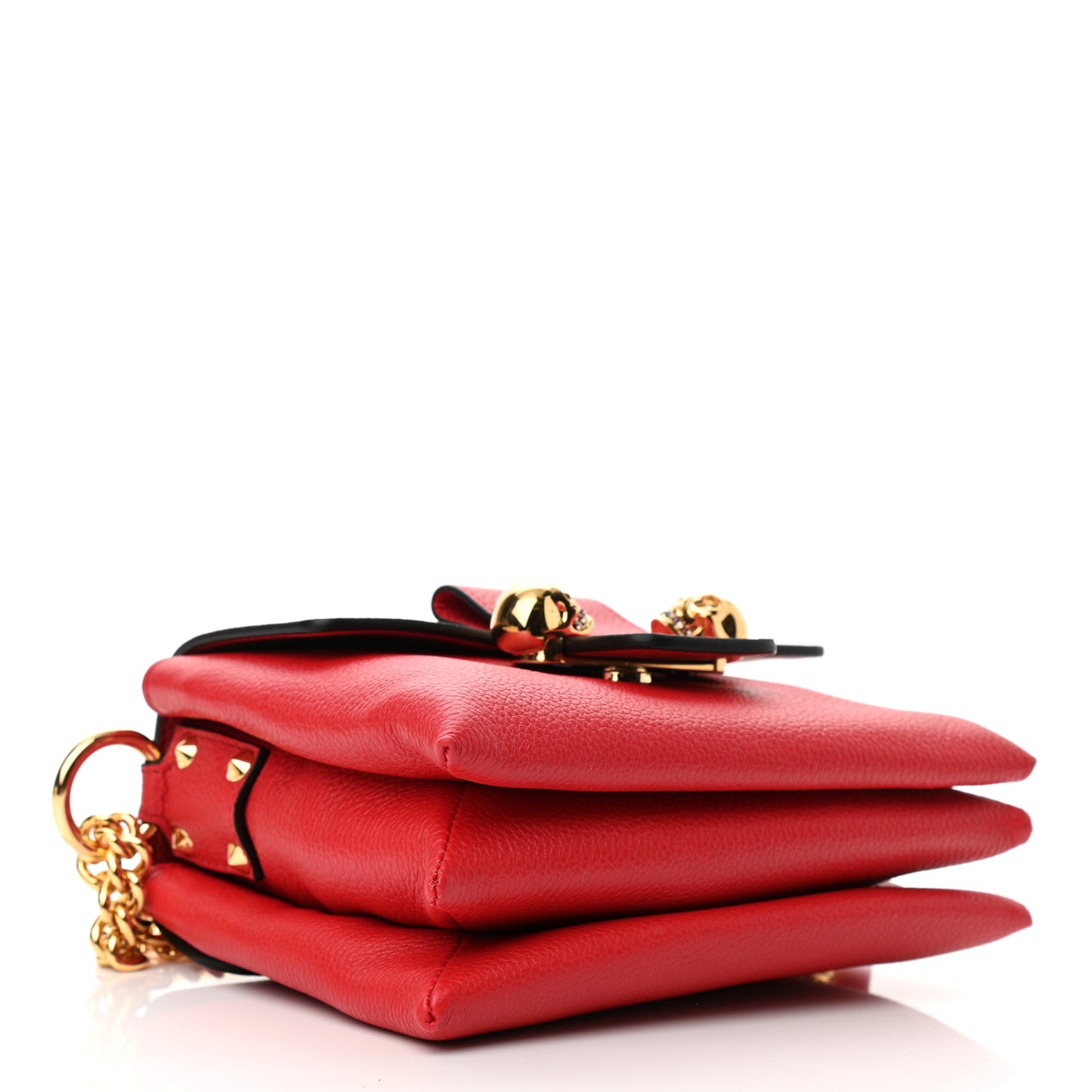 Calfskin Small Twin Skull Chain Crossbody Red