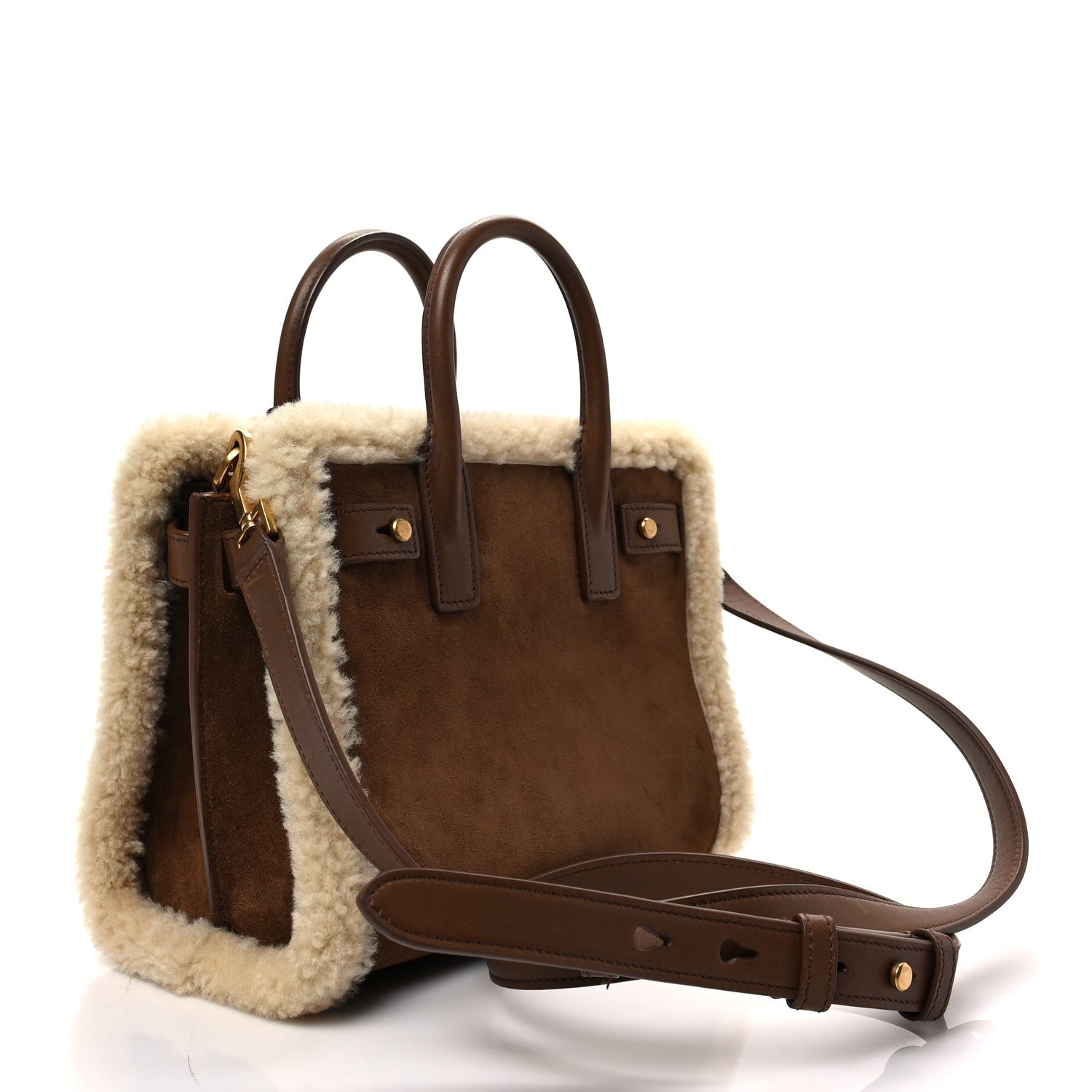 Saint Laurent Shearling Nano Supple Sac De Jour Brown Beige 2 of 6