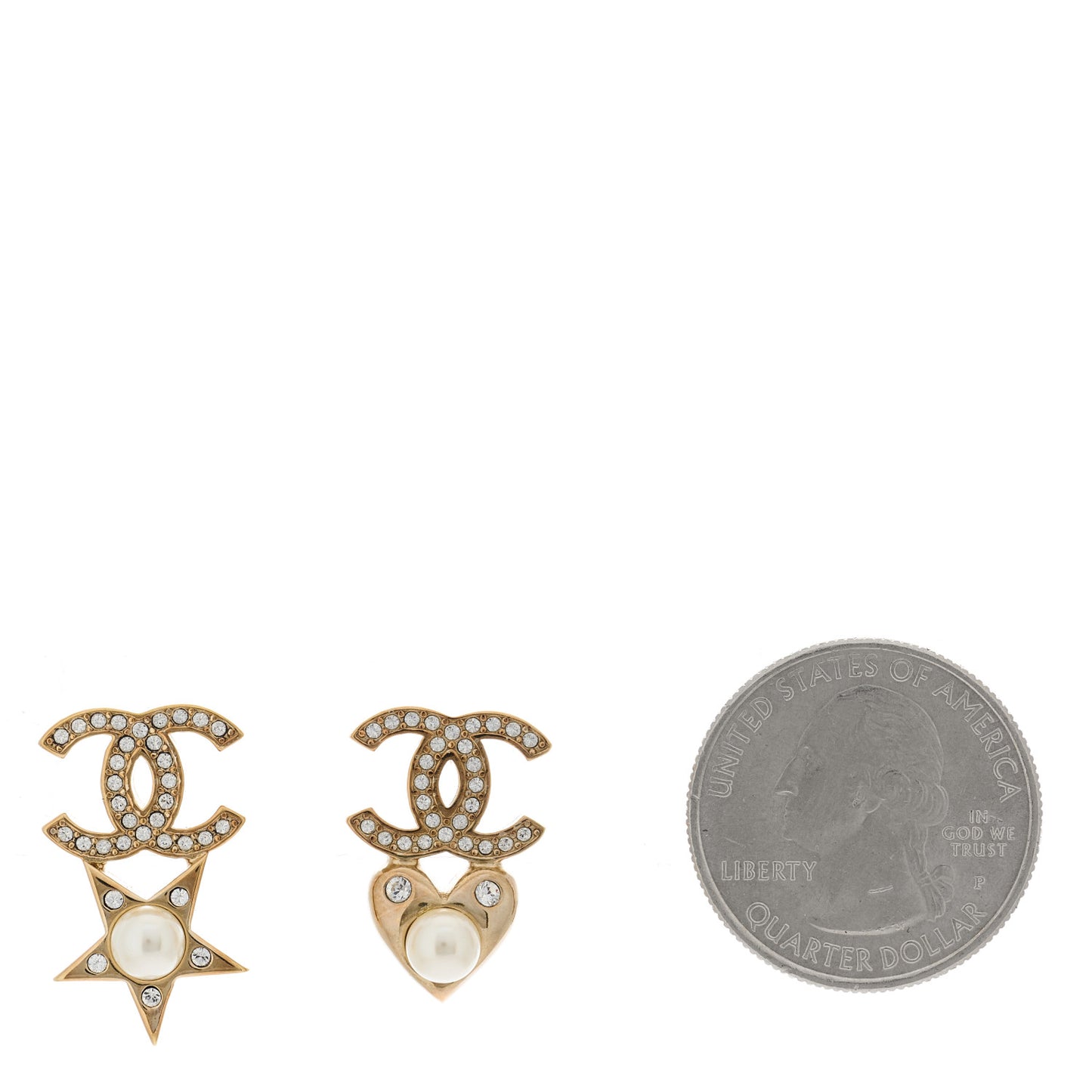 Crystal Pearl Charming Winter CC Star Heart Earrings Gold