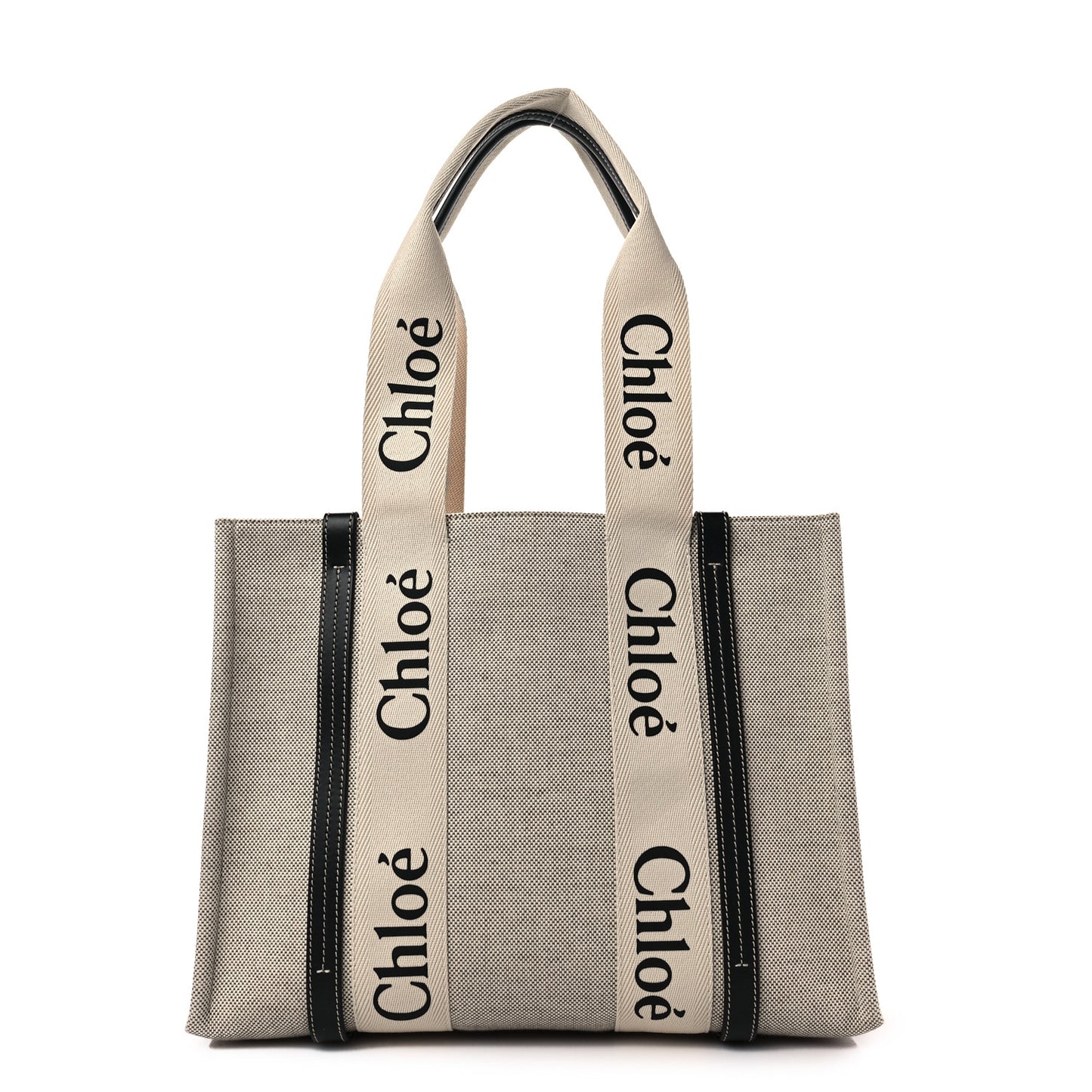 Cotton Calfskin Medium Woody Ribbon Tote White Black