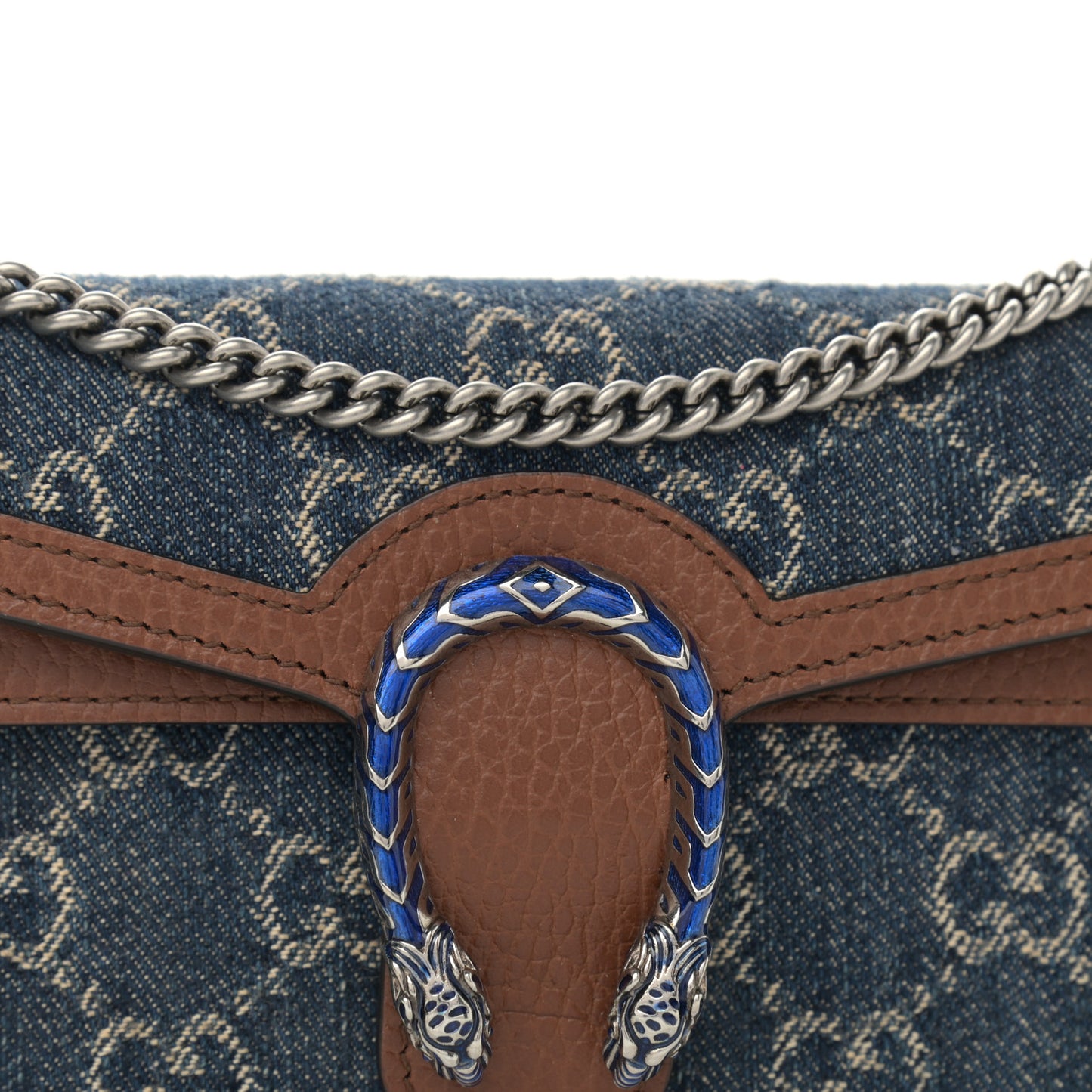 New Denim GG Monogram Dollar Calfskin Enamel Super Mini Dionysus Shoulder Bag Blue Tea Cuir Epilog Electric Blue
