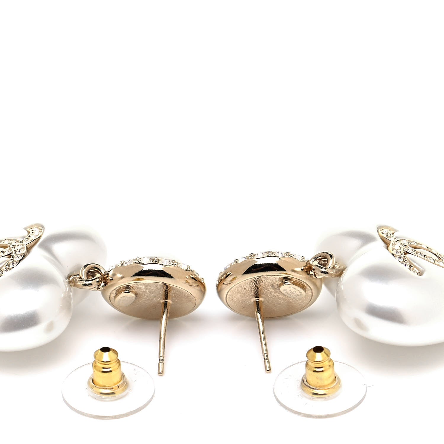 Chanel Pearl Crystal CC Heart Drop Earrings Gold 3 of 4