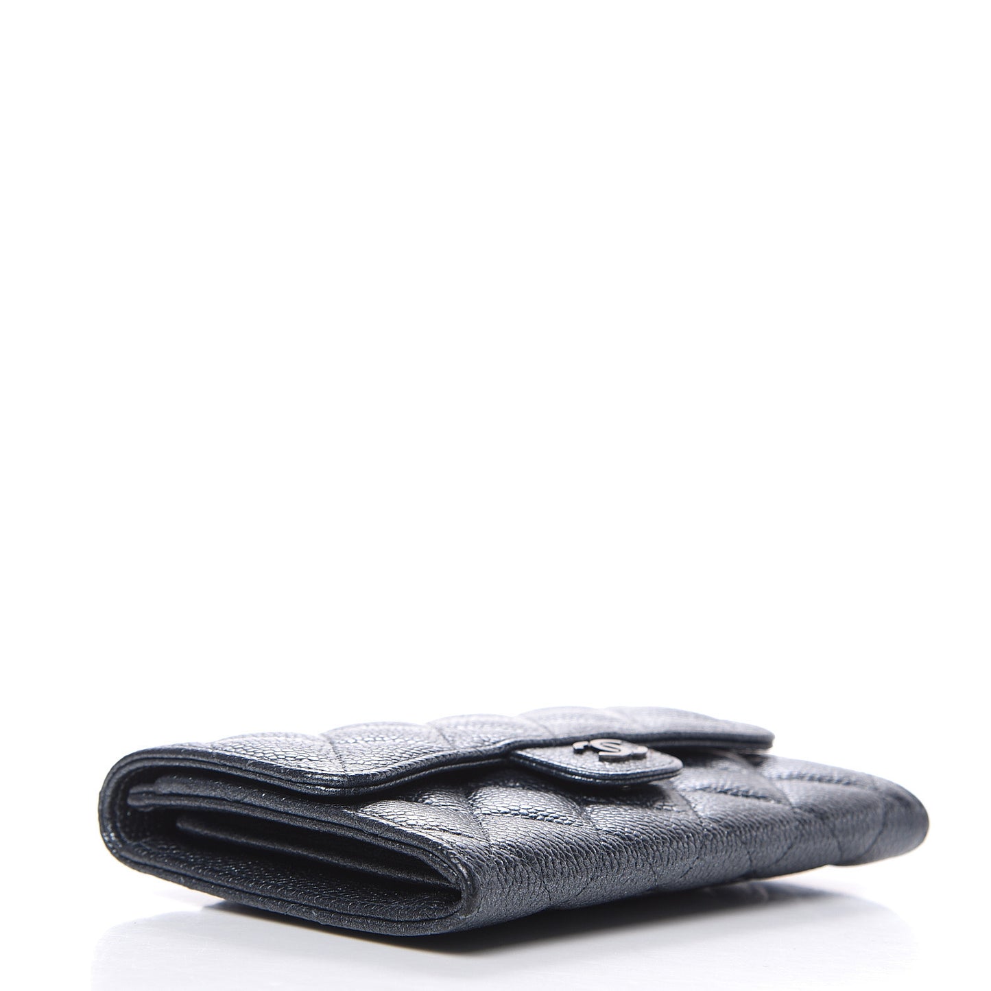 Metallic Caviar Quilted Small Flap Wallet Charcoal