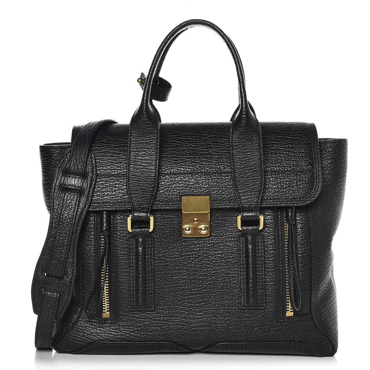 3.1 Textured Calfskin Medium Pashli Satchel Black
