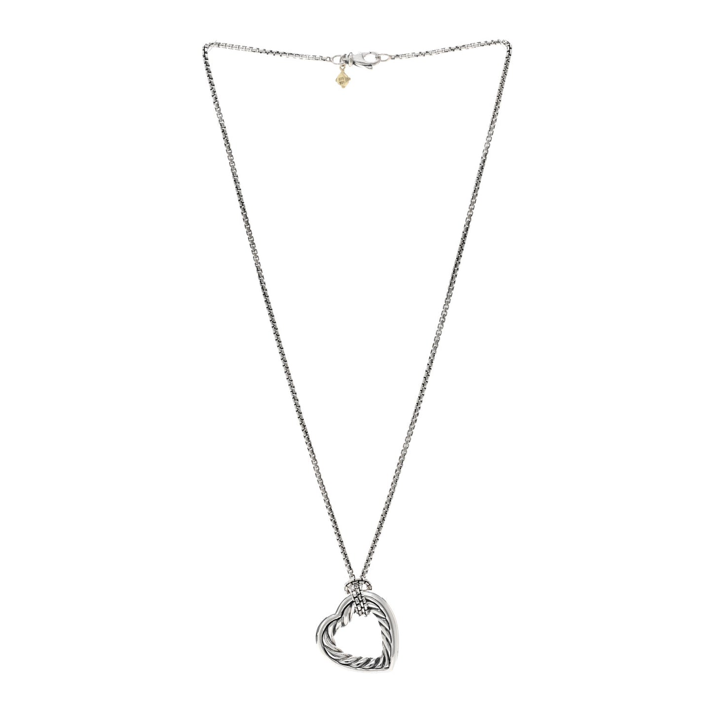 Sterling Silver 18K Yellow Gold Large Open Heart Cable Necklace