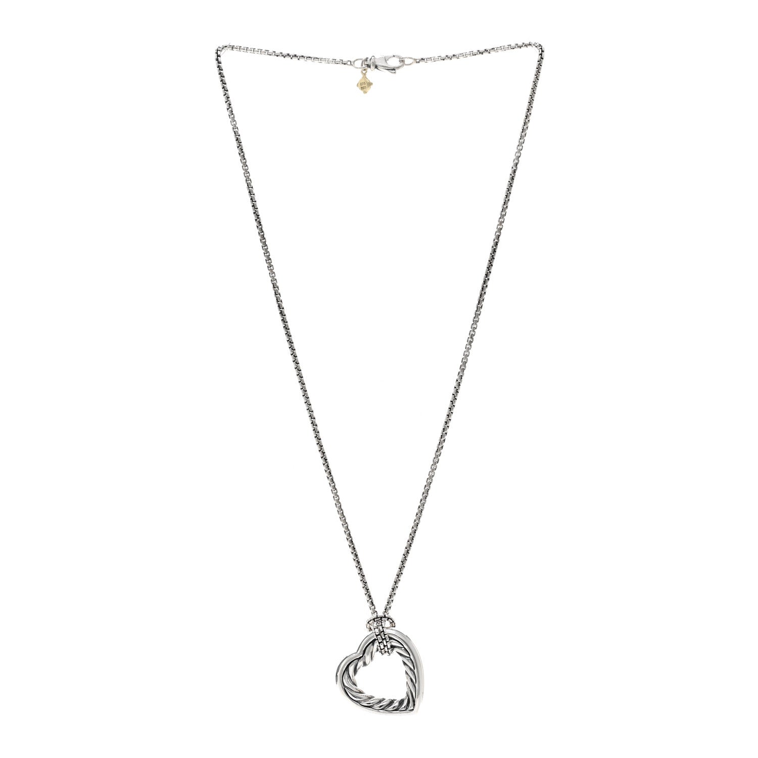 David Yurman Sterling Silver 18K Yellow Gold Large Open Heart Cable Necklace 3 of 4