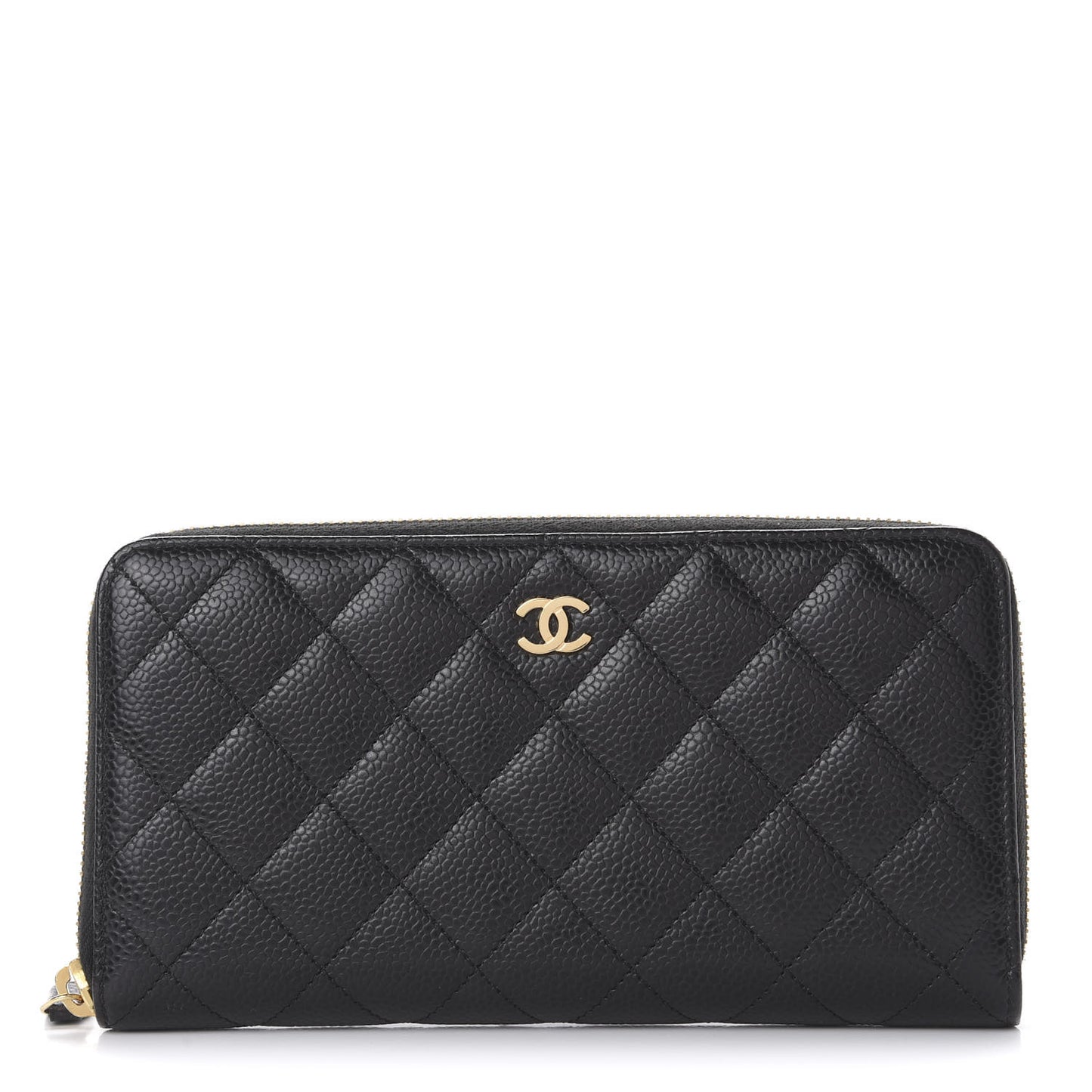 Caviar Quilted Large Gusset Zip Around Wallet Black