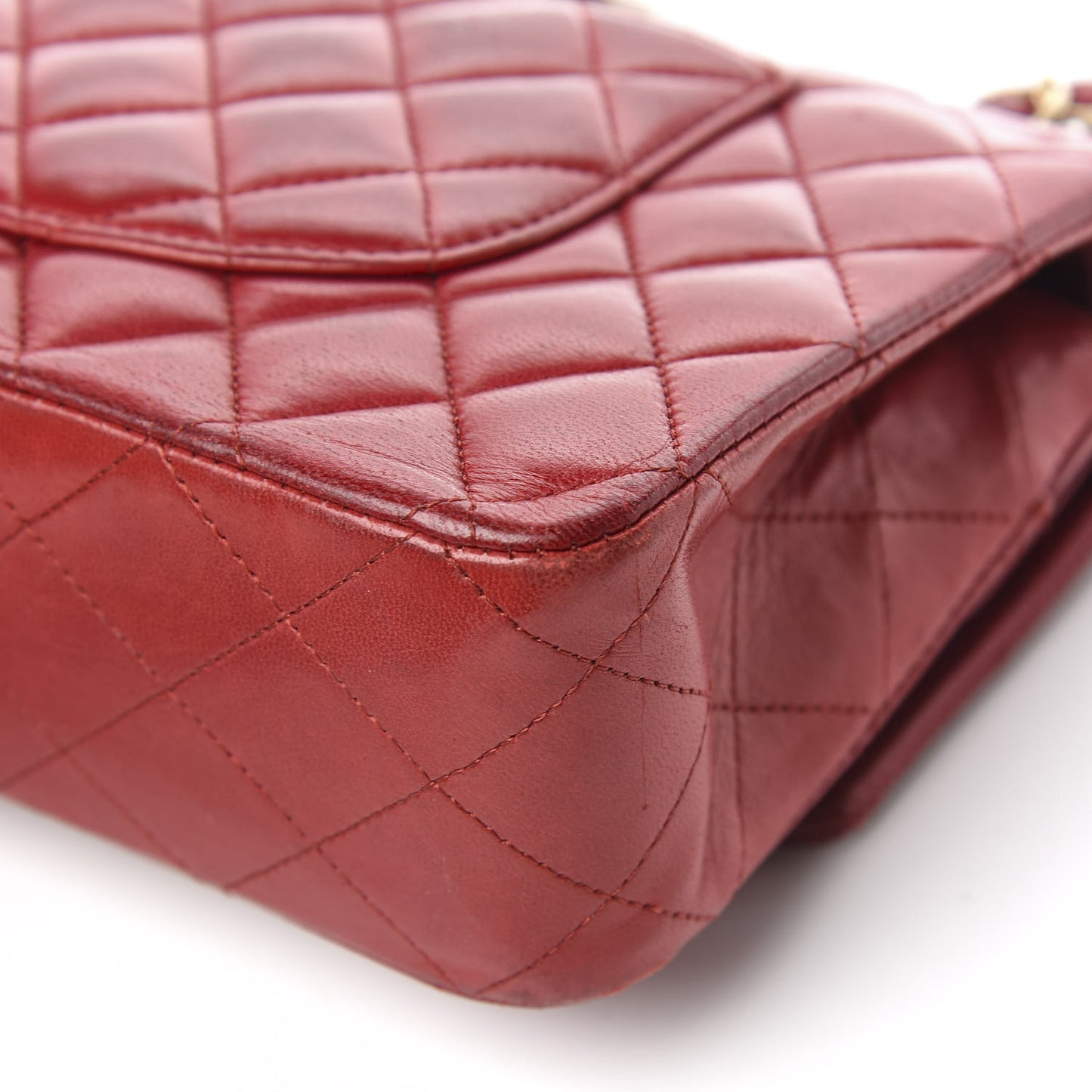Lambskin Quilted Medium Double Flap with Charms Red