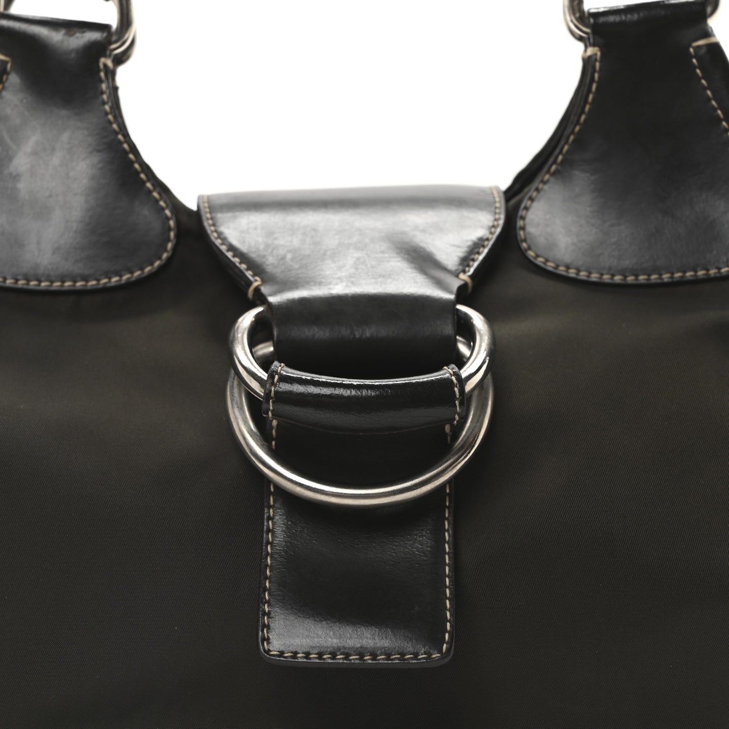 Tessuto Nylon Calfskin Shoulder Bag Mimetico Moro