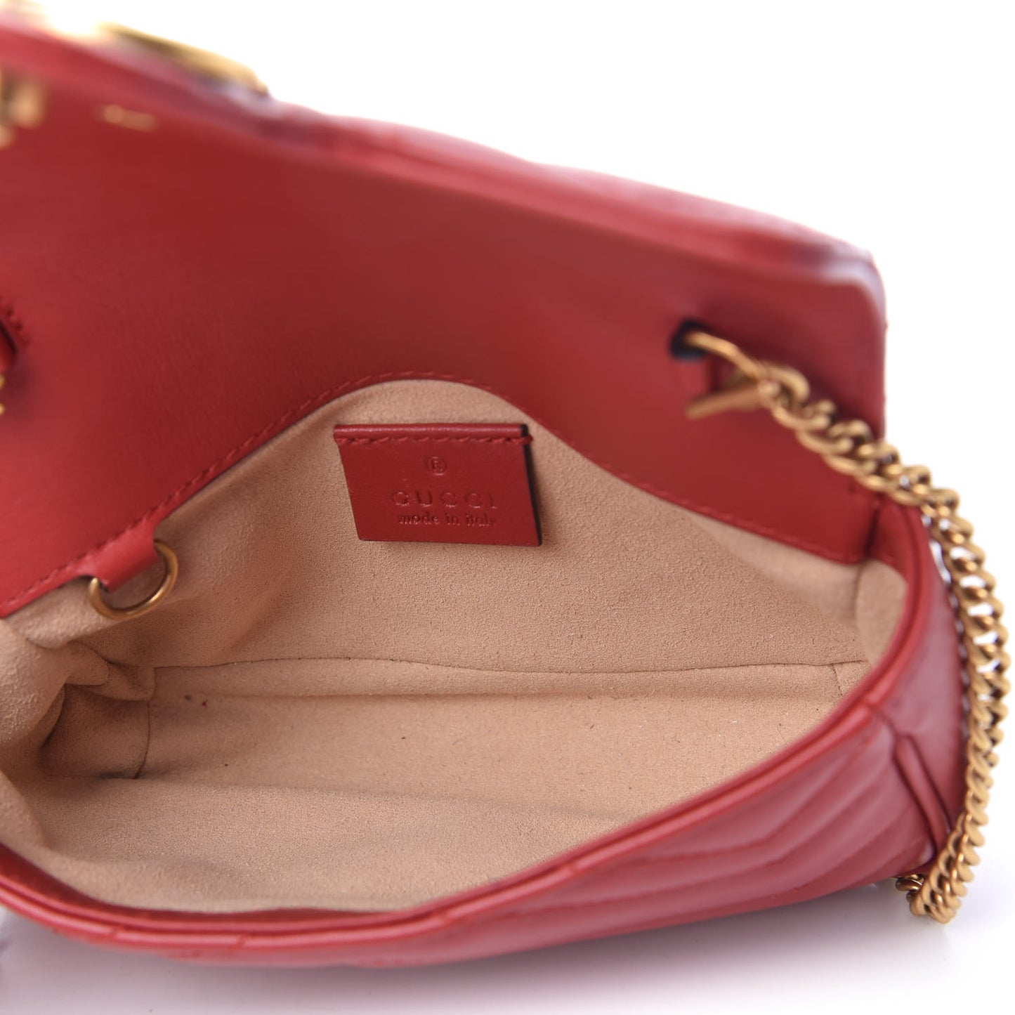 Calfskin Matelasse Super Mini GG Marmont Shoulder Bag Hibiscus Red