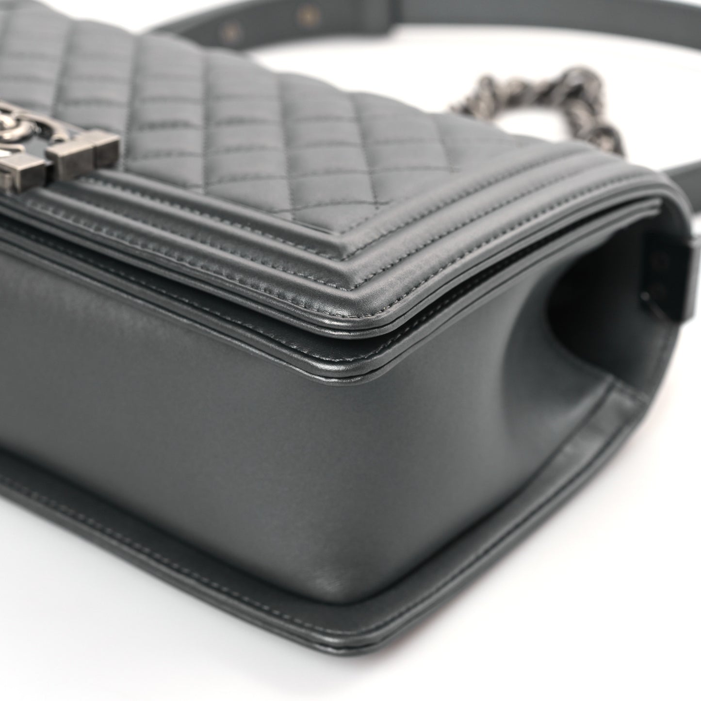 Metallic Lambskin Quilted Medium Boy Flap Dark Silver