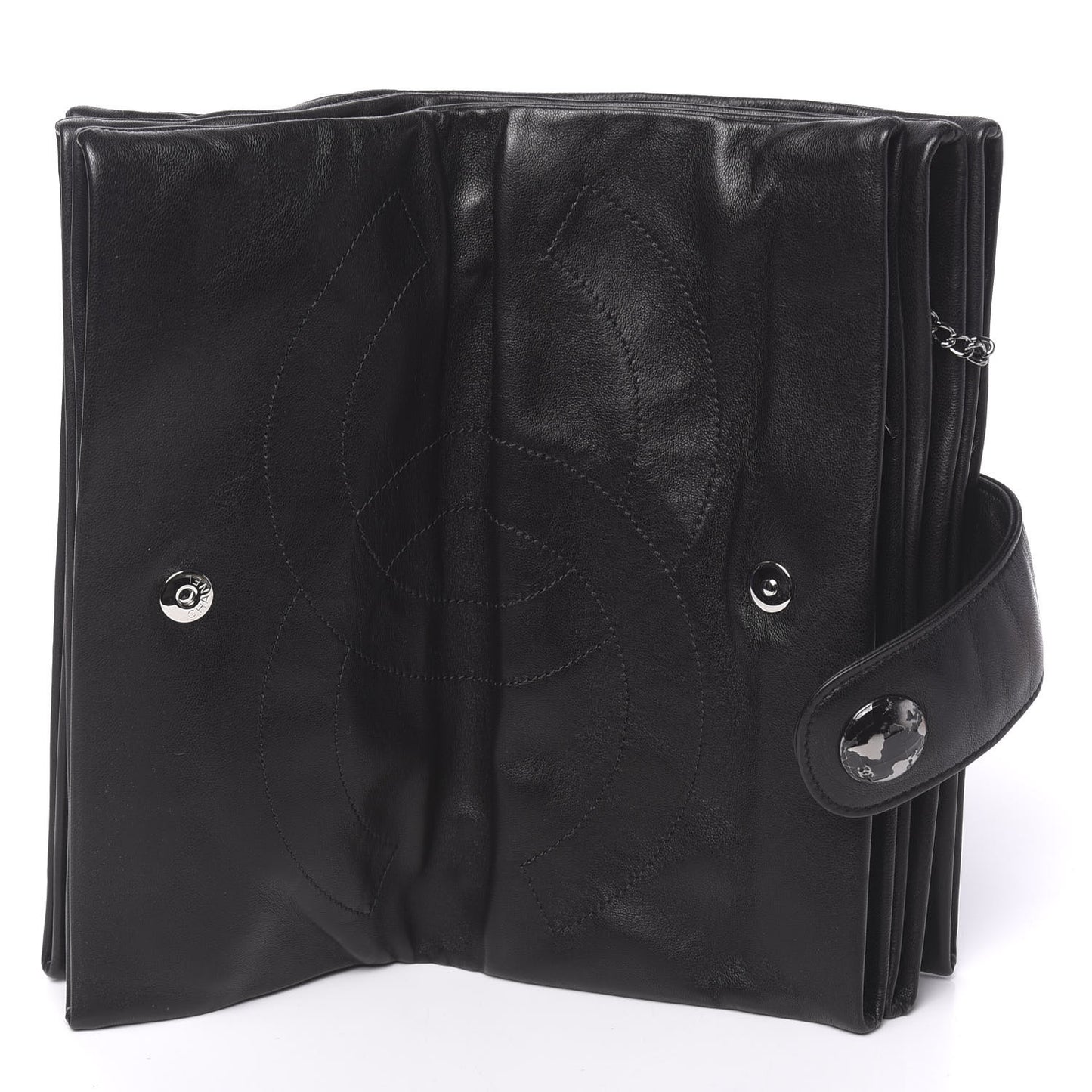 Lambskin Accordion Globe Clutch Black