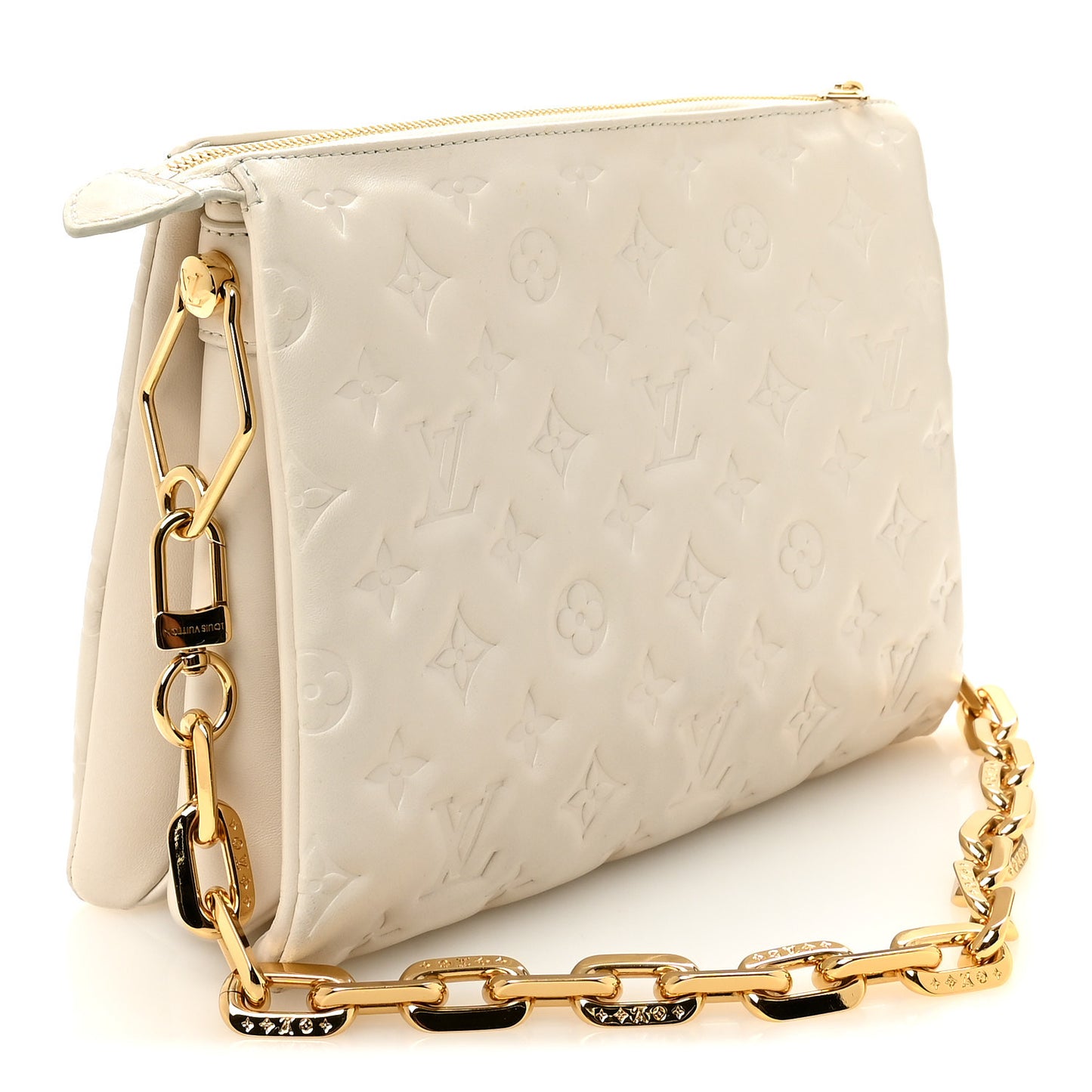 Lambskin Embossed Monogram Coussin PM Beige Cream