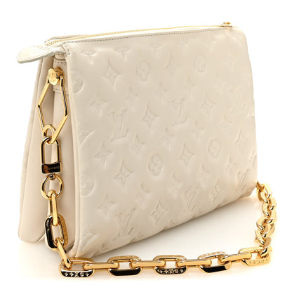 Louis Vuitton Lambskin Embossed Monogram Coussin PM Beige Cream 3 of 9