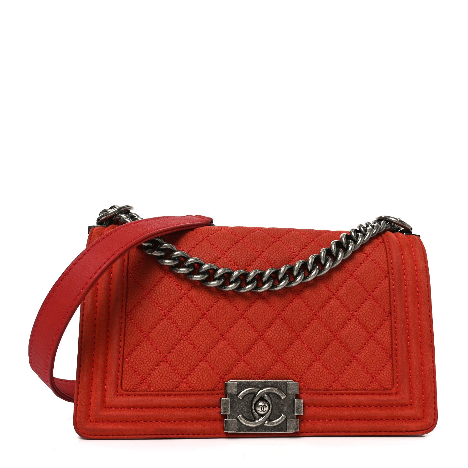 Chanel Suede Caviar Quilted Medium Boy Flap Red 2 of 19