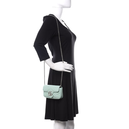 Gucci Calfskin Matelasse Super Mini GG Marmont Shoulder Bag Water Green 2 of 11