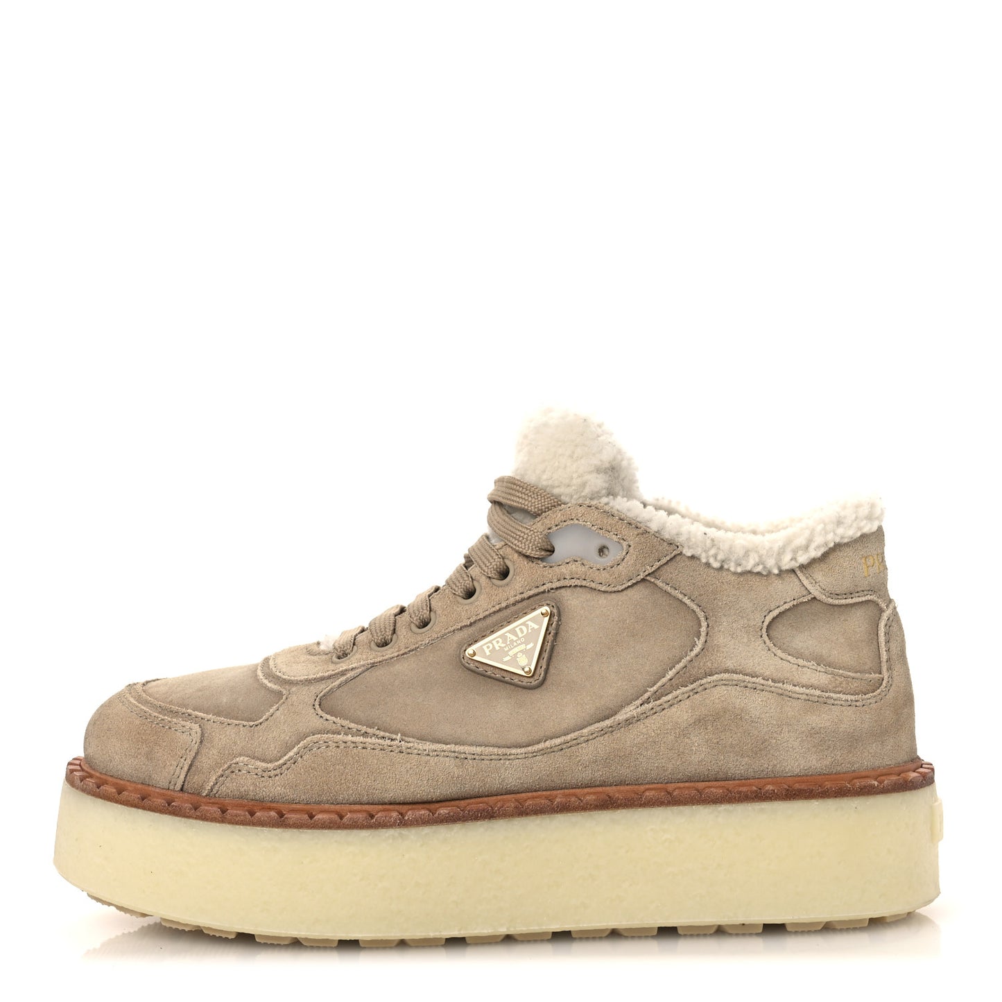Suede Shearling Mid Top Sneakers 41 Ecru