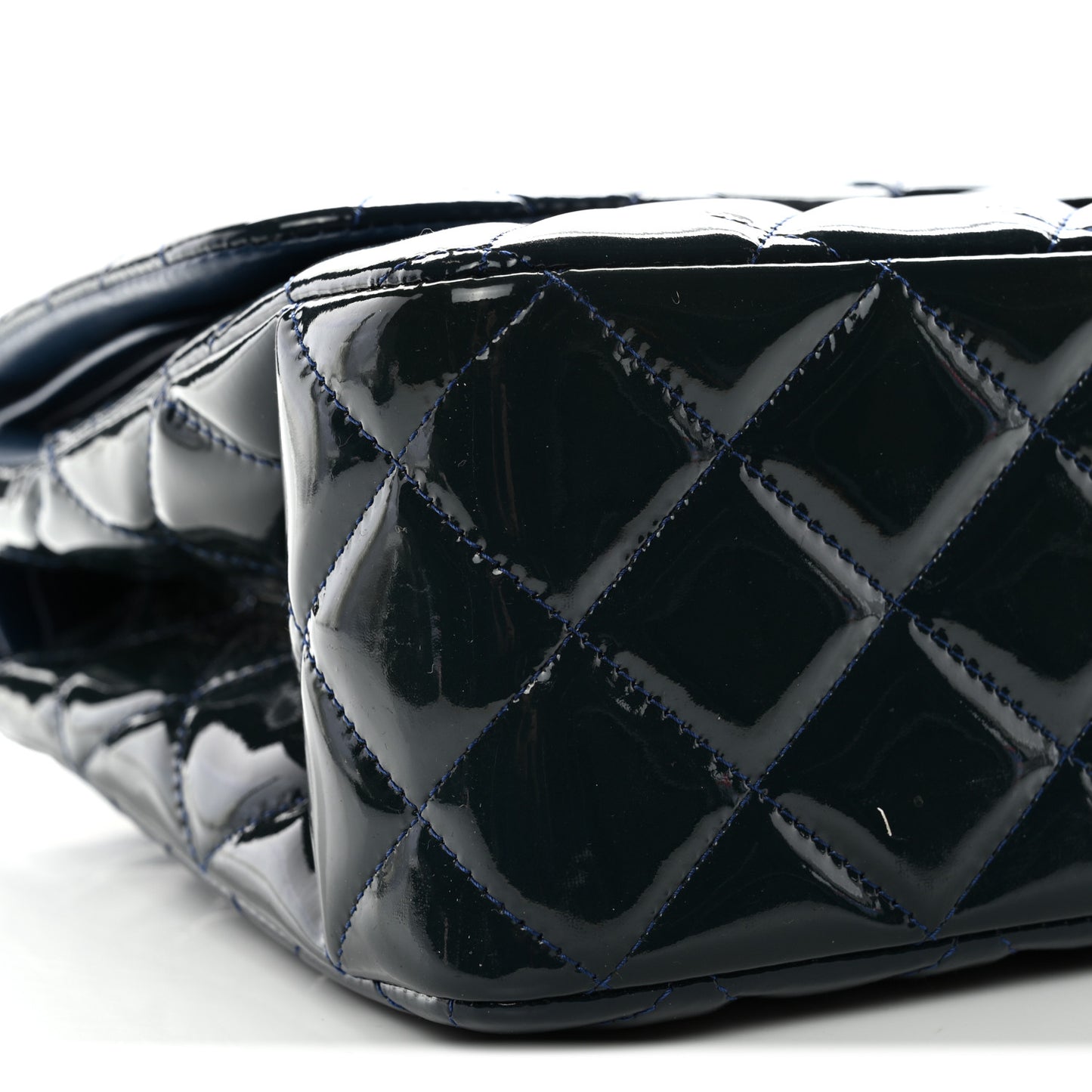 Patent Quilted Jumbo Double Flap Dark Blue