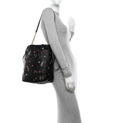 Saint Laurent Lambskin Charm Studded Teddy Drawstring Bag Black 2 of 11