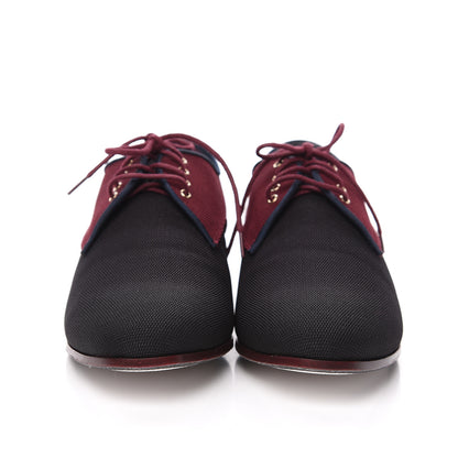 Chanel Fabric Lace Up CC Oxfords 39.5 Burgundy Black 2 of 8