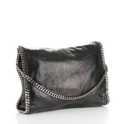 Stella McCartney Metallic Faux Snakeskin Small Falabella Fold Over Tote Black 3 of 8