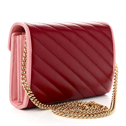 Gucci Azalea Calfskin Enamel Matelasse Diagonal Torchon GG Marmont Chain Wallet New Cherry Red Wild Rose 3 of 10