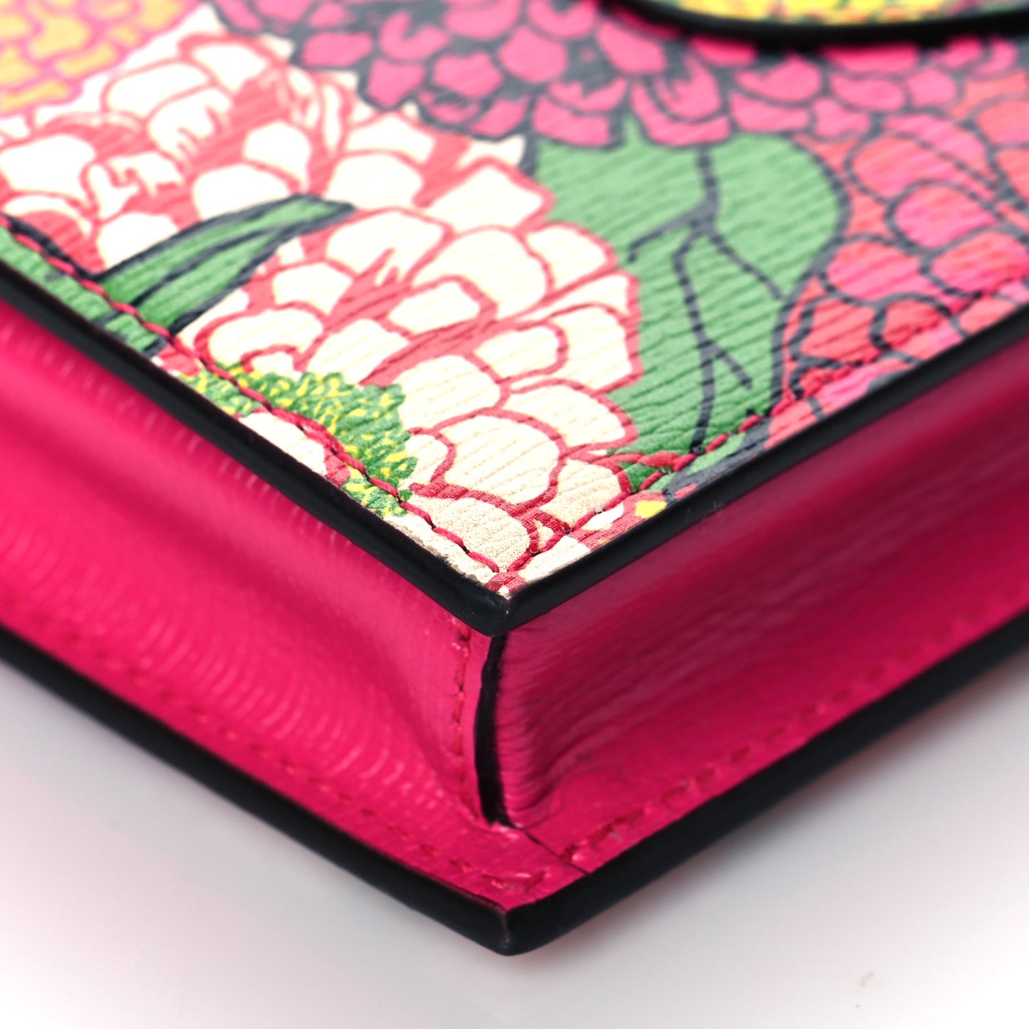 X KEN SCOTT Shangai Calfskin Pomponica Print Horsebit 1955 Wallet On Chain Multicolor Fuxia Pompon