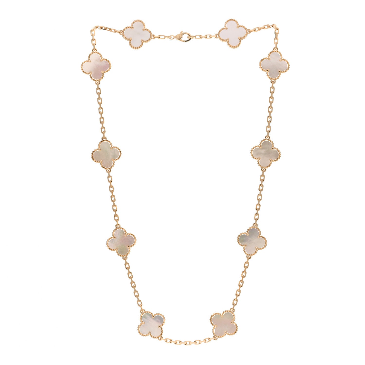 Van Cleef & Arpels 18K Yellow Gold Mother of Pearl 10 Motifs Vintage Alhambra Necklace 3 of 6