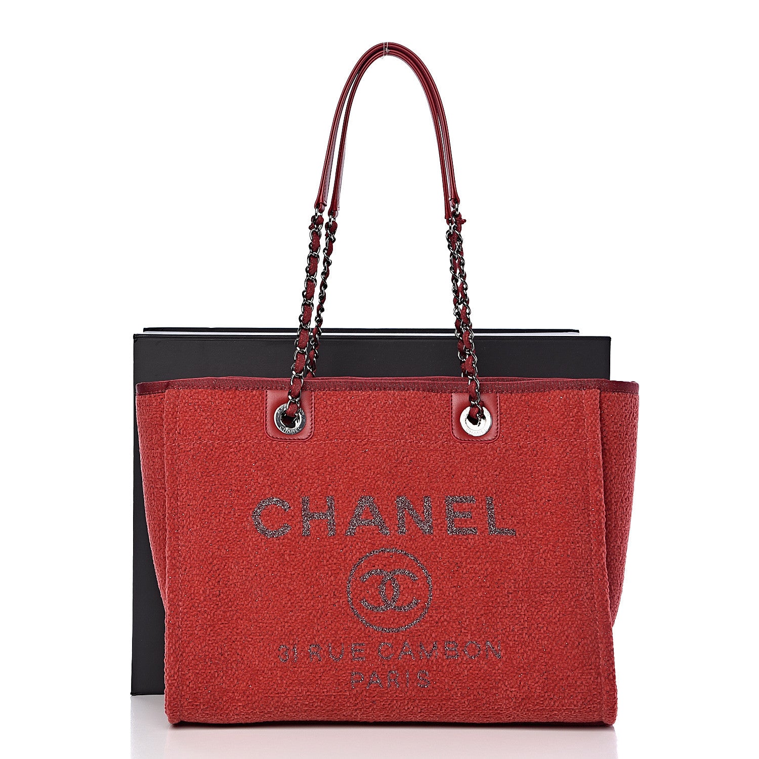Chanel Lurex Boucle Small Deauville Tote Red 11 of 11