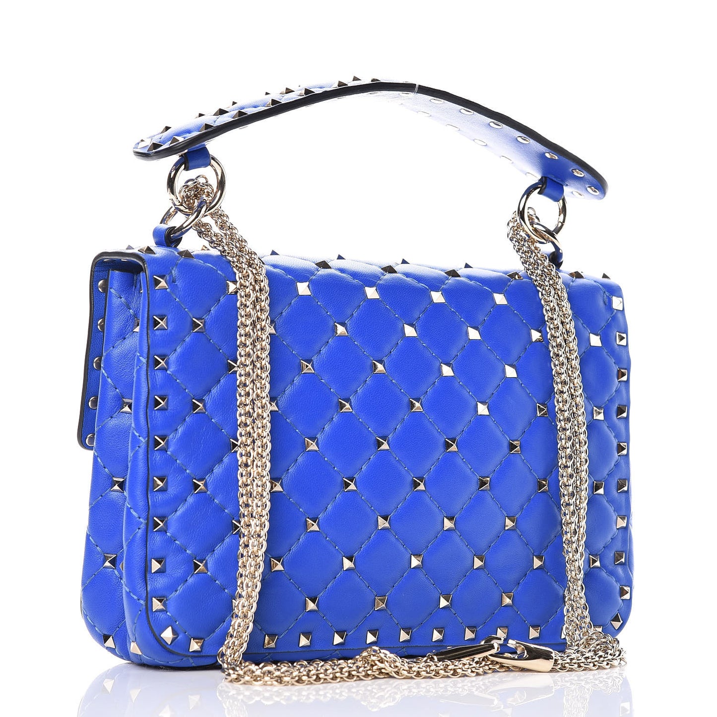 Nappa Medium Rockstud Spike Shoulder Bag Acid Blue