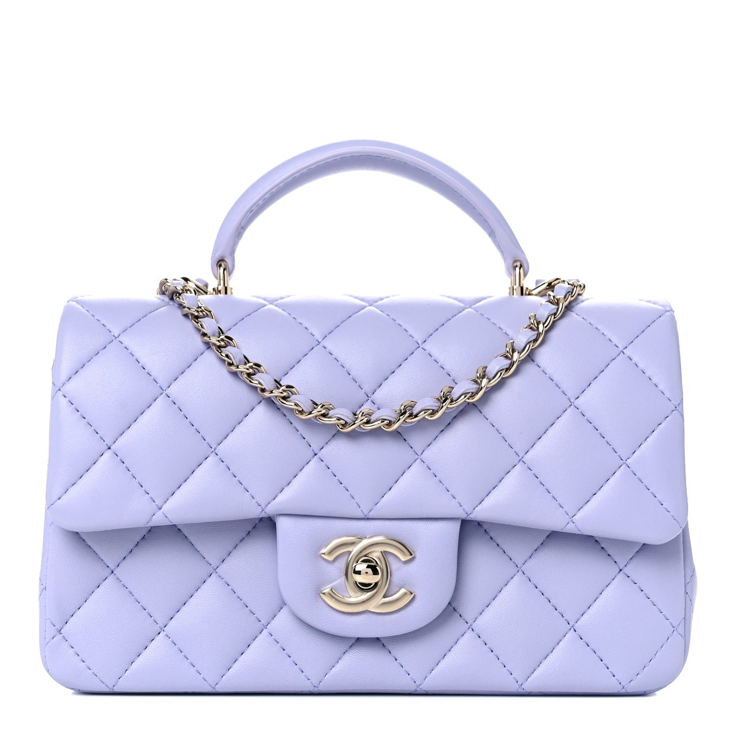 Lambskin Quilted Mini Top Handle Rectangular Flap Light Purple