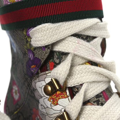 Gucci GG Supreme Monogram Flora Lace Up Combat Ankle Boots 40 Beige Multicolor Red 11 of 14