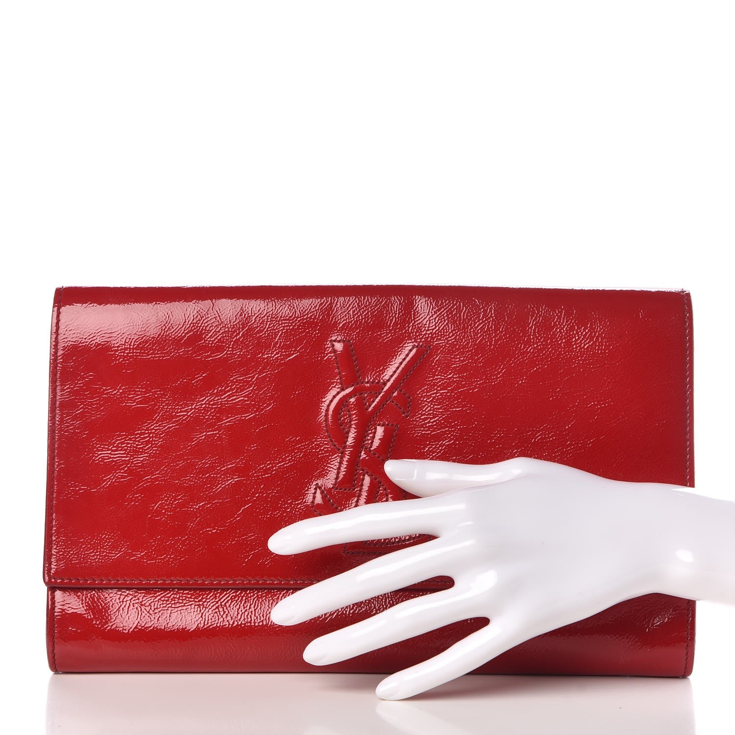 Saint Laurent Textured Patent Monogram Large Belle De Jour Clutch Red 2 of 15