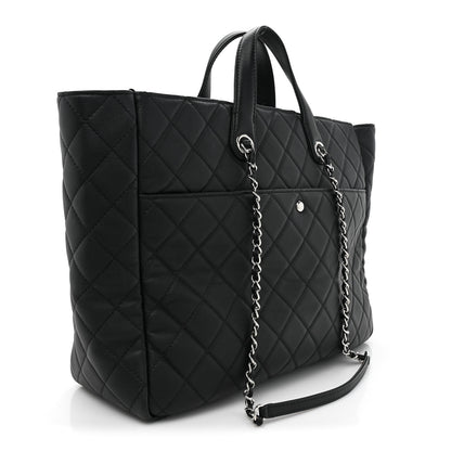 Chanel Calfskin Quilted Ultra Pocket Shopping Tote Black 3 of 16