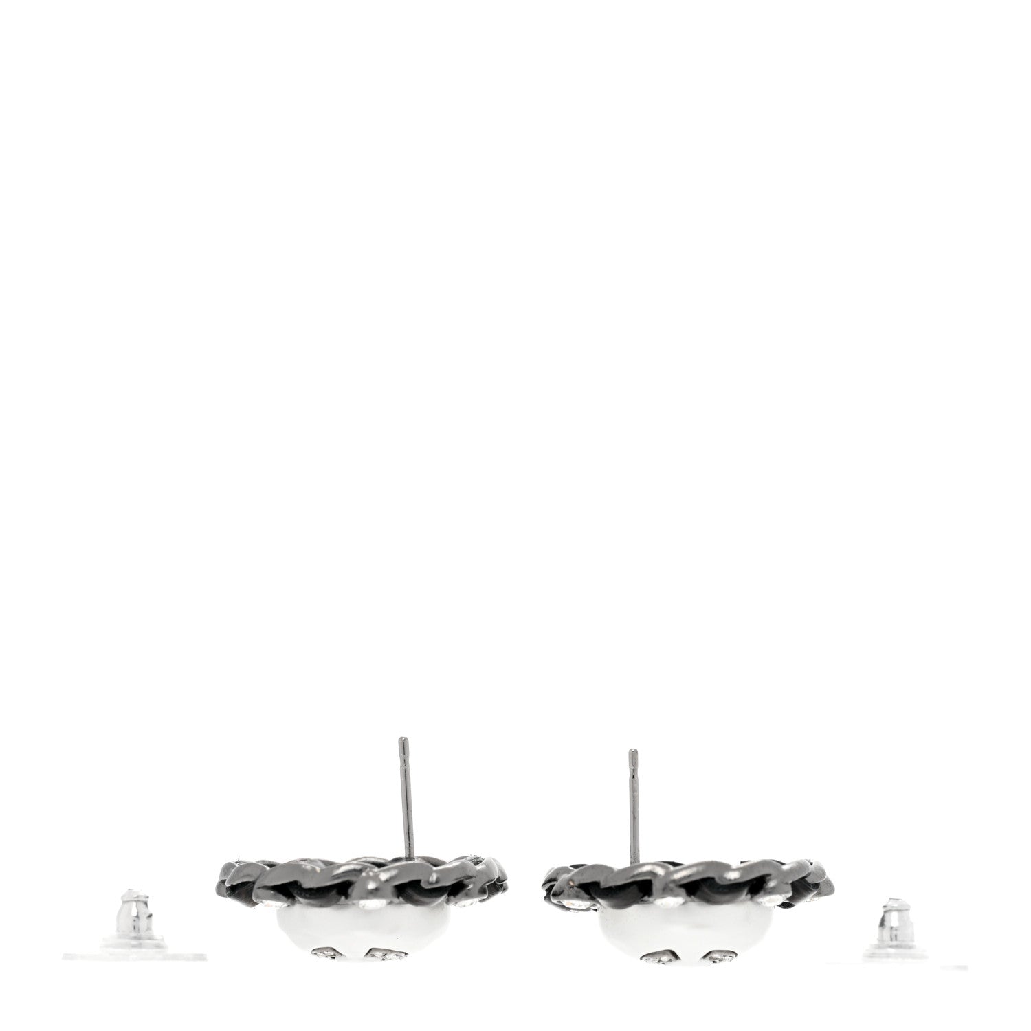 Chanel Pearl Crystal Lambskin CC Earrings Black Silver 3 of 4