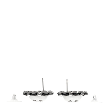 Chanel Pearl Crystal Lambskin CC Earrings Black Silver 3 of 4