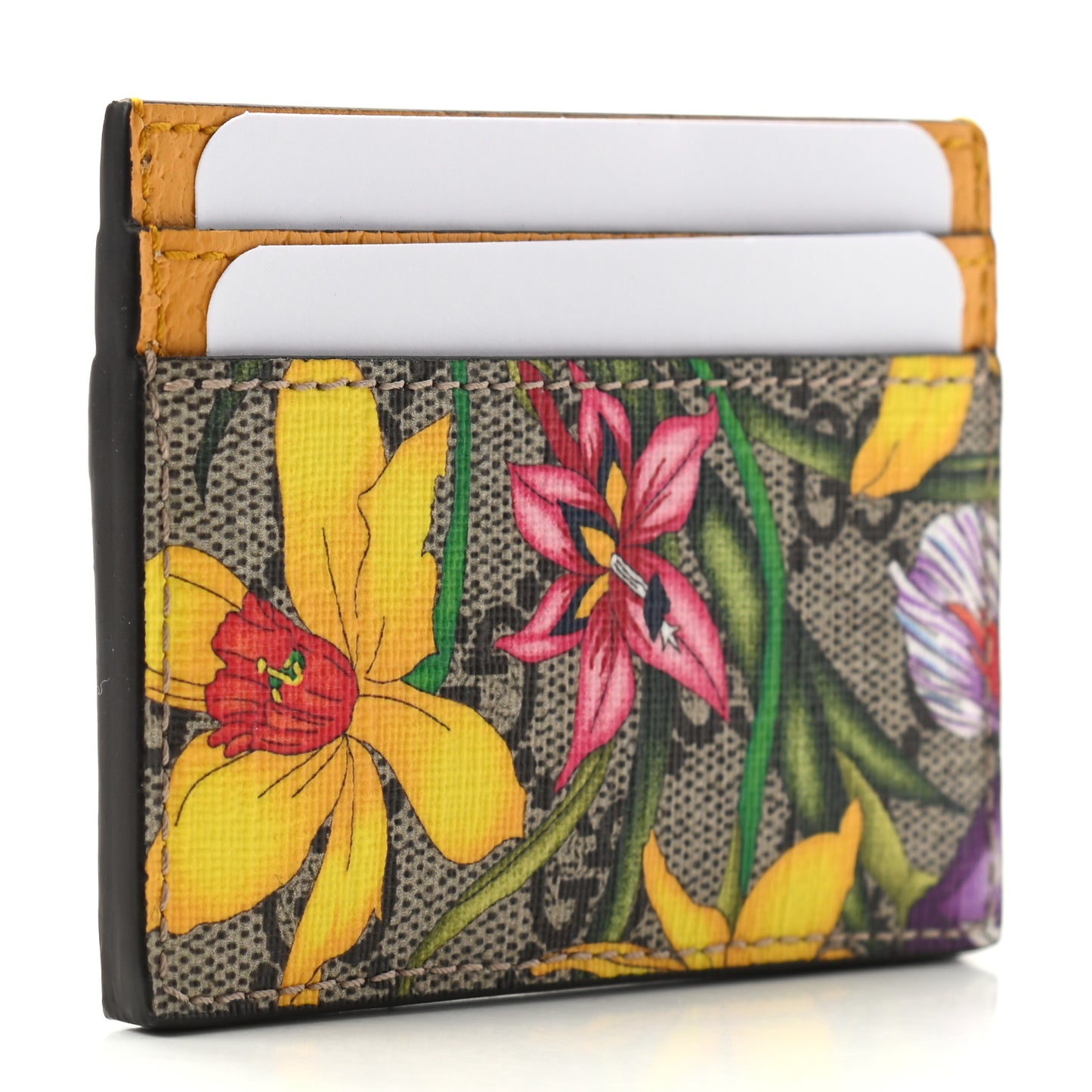 GG Supreme Monogram Flora Web Ophidia Card Holder Beige Multicolor Crop