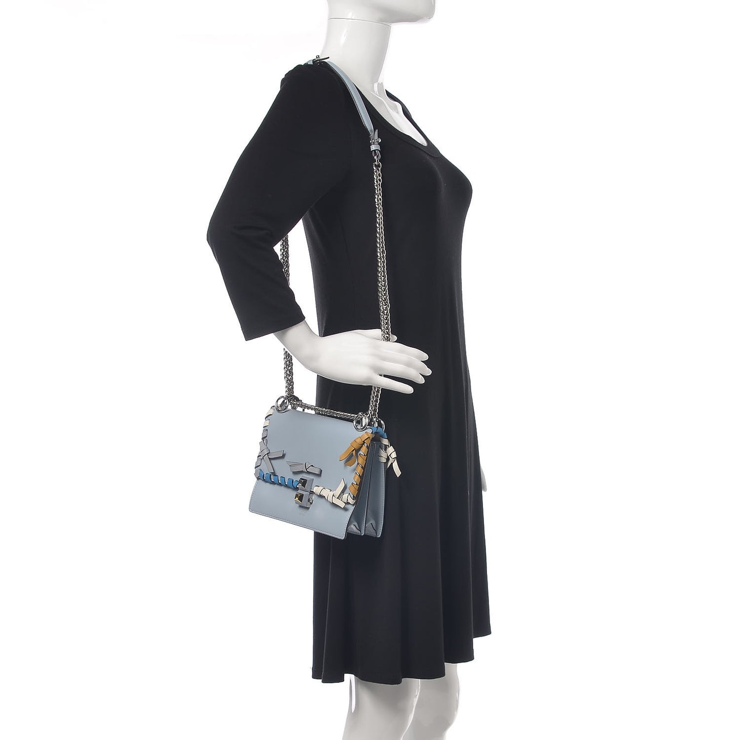 Vitello Liberty Whipstitch Bow Small Kan I Shoulder Bag Azzurro Polvere Multicolor