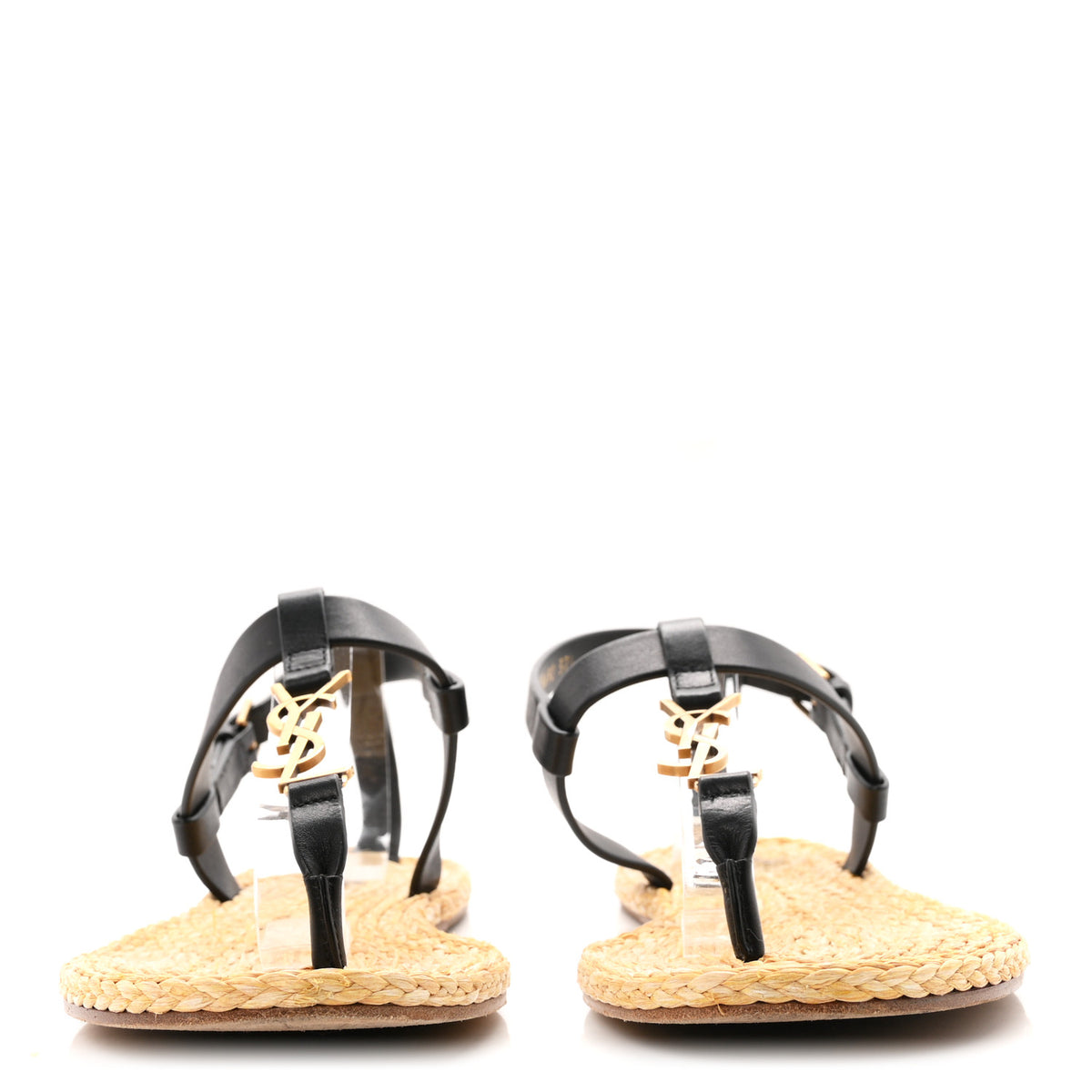 Calfskin Raffia Cassandra Monogram Sandals 37.5 Black