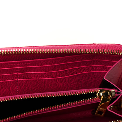 Saint Laurent Grain De Poudre Matelasse Chevron Monogram Zip Around Wallet Fuchsia 6 of 8